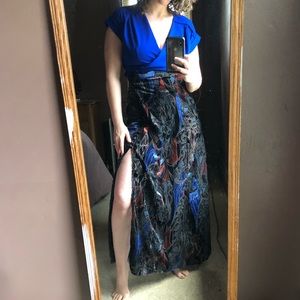 Free people velvet abstract long skirt with slit